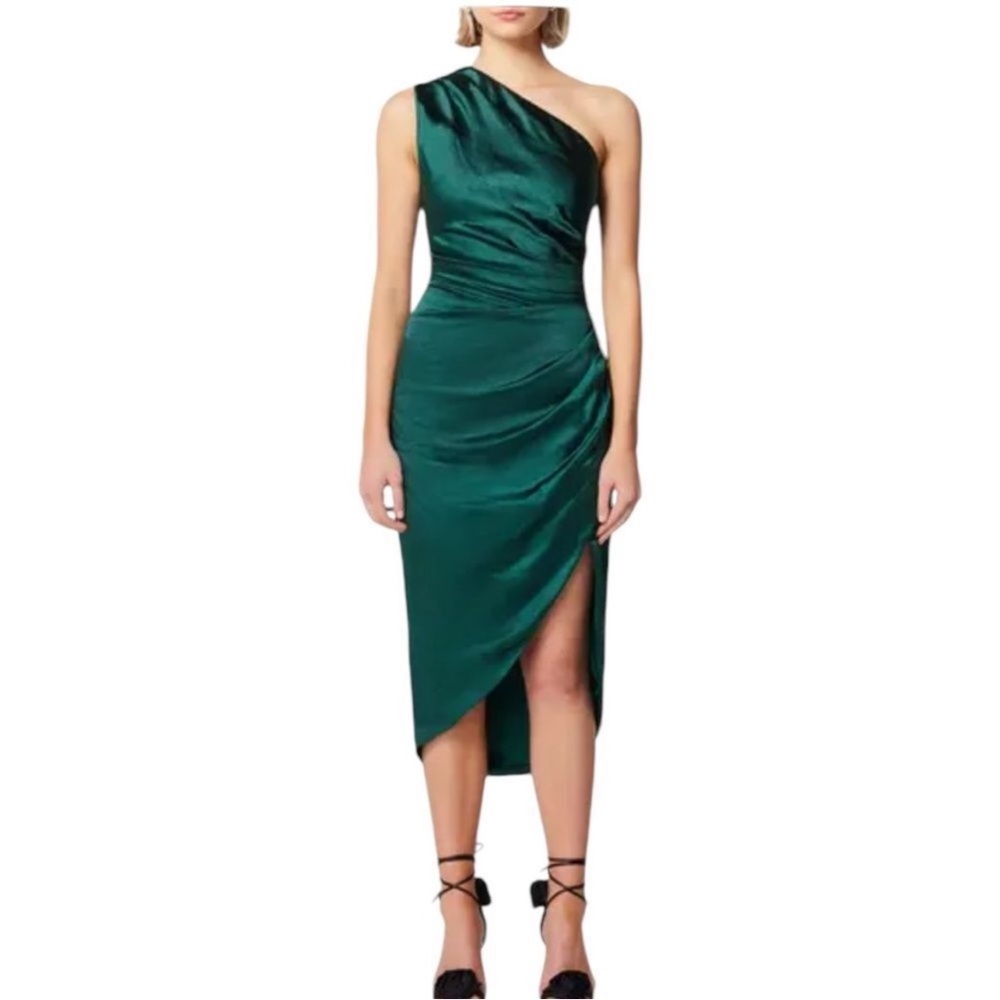 Elliatt Cassini Forest Green One Shoulder Cocktail Dress | Size M